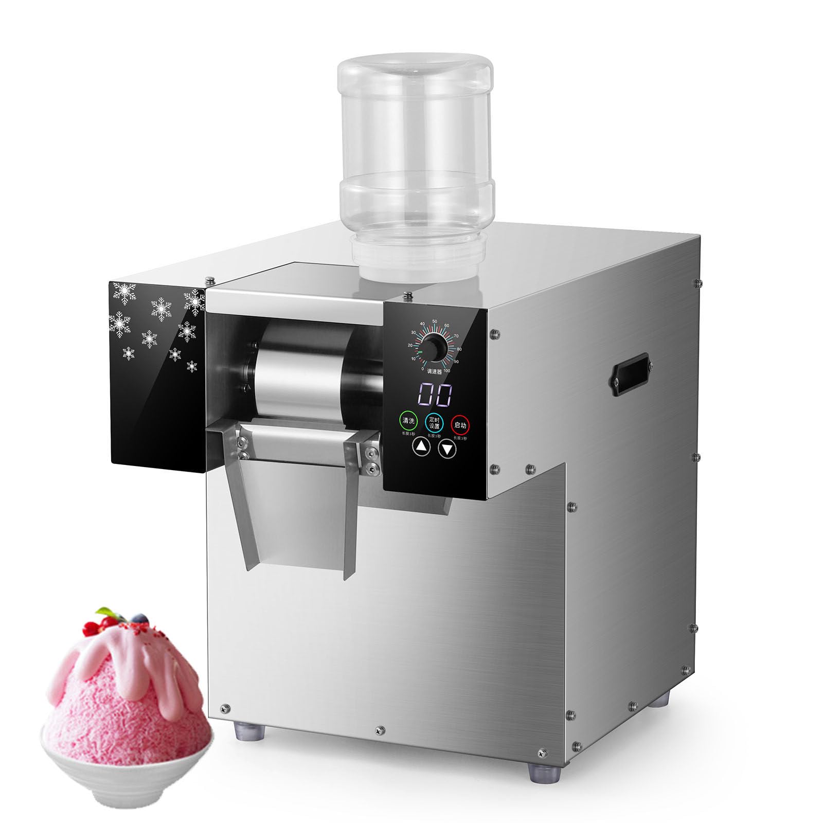 Piccola macchina per ghiaccio a fiocchi di neve commerciale, 10 velocità regolabili, attrezzatura per gelati, attrezzatura per negozi di dolciumi, produzione giornaliera di 90 kg