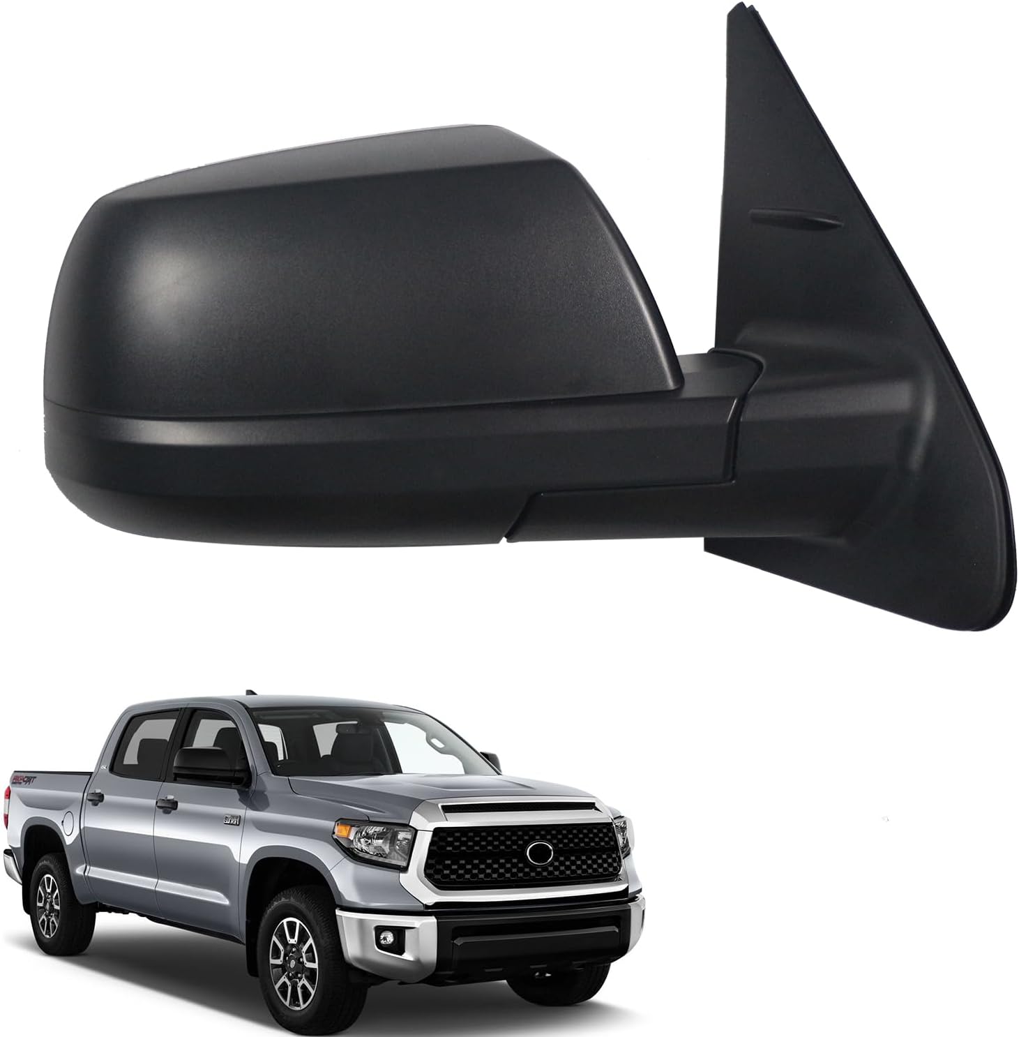 Side Mirror Car Door Mirror Fits for Toyota Tundra 2014-2021 Sequoia Right Driver Side | Power Adjustable Glass |Heated |TO1321302 | TEXTURE BLACK (RH)-5 Wires