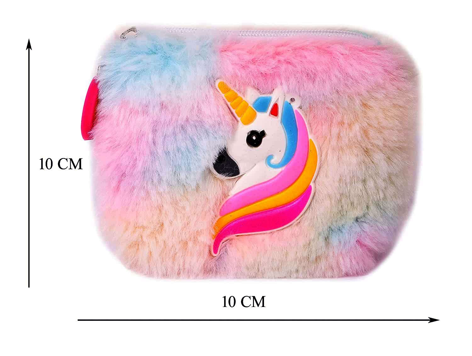 Neel® Unciorn Fur Coin Pouch for Girls Small Cosmetic Pouch Card Holder Zipper Closer Soft Stuff Coin Pouch Cash Holder Pouch Cute Fancy Coin Pouch for Girls Best Return Gift Set for Girls (2pcs)