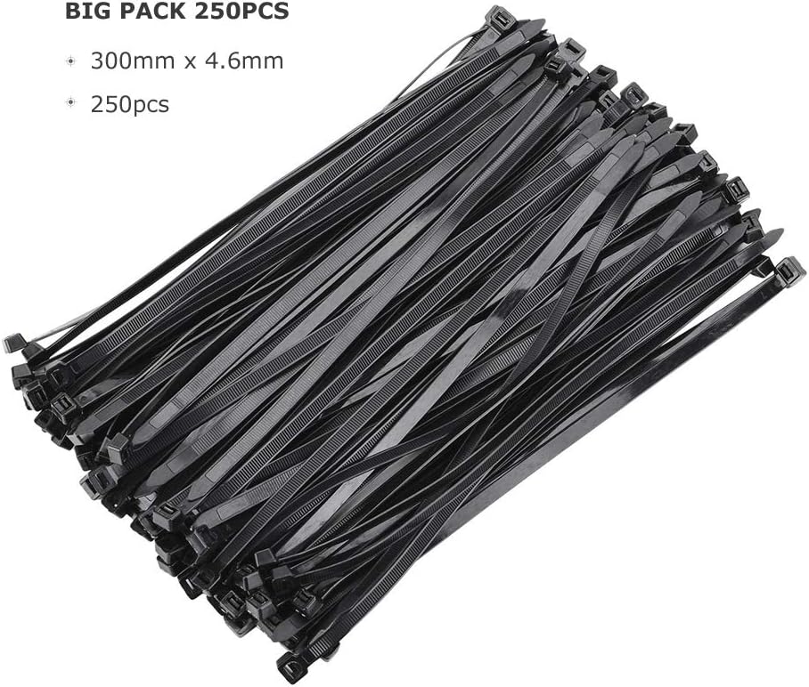 Buy Cable Ties 300mm x 4.6mm Black 250 Pack Beeway 12 inch Premium