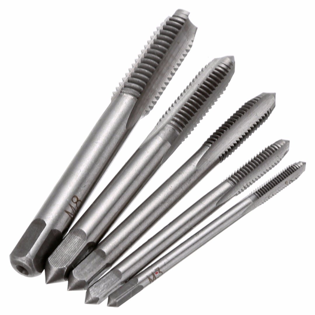 5PCS/Set HSS M3 M4 M5 M6 M8 Machine Spiral Point Straight Fluted Screw Thread Metric Plug Hand Tap Drill Set Hand Tools