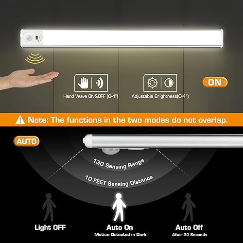 Miniatura 2 de EverBrite Regulador de intensidad de 70 luces LED para debajo del gabinete, control de onda manual y sensor de movimiento, iluminación magnética