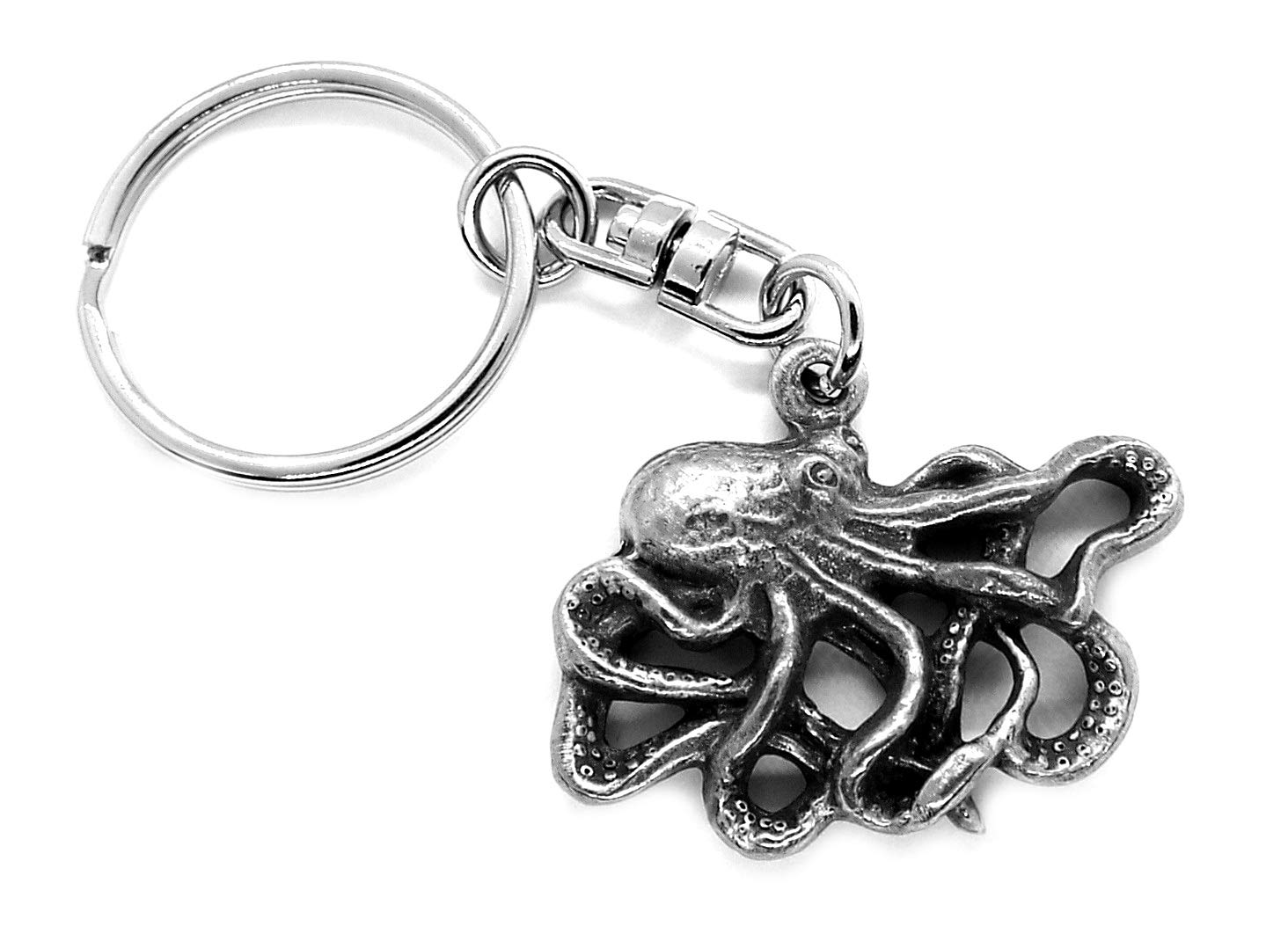 Dh Pewter Black Octopus Sea Creature Keyring In Organza Gift Pouch