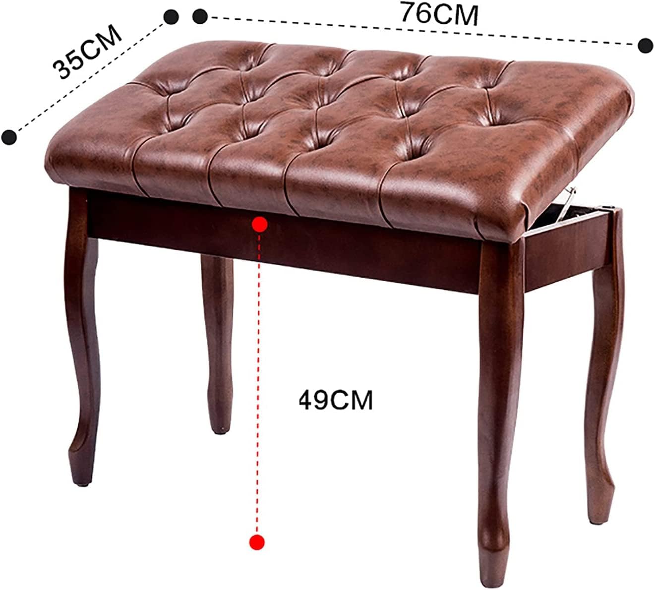 Ława do pianina z półką na nuty i miękkim skórzanym siedziskiem, odpowiednia dla profesjonalistów, do użytku domowego i edukacyjnego (null black) (teak brown)