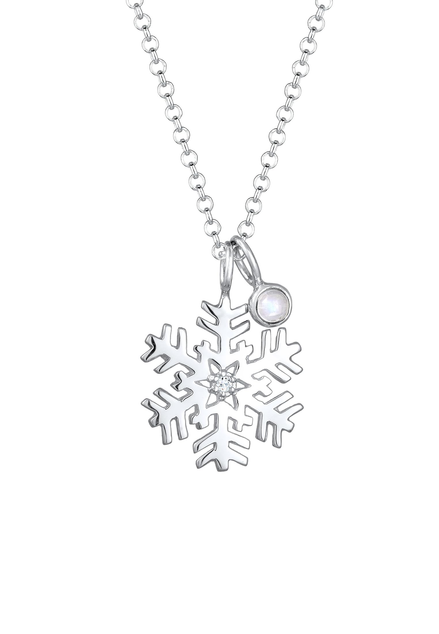 Elli Halskette Silber 925 Schneeflocke Plättchen Anhänger Kette Topas Mondstein Damen Schmuck Geschenke für Frauen Mädchen Mama Freundin, Silberkette Länge 45 cm