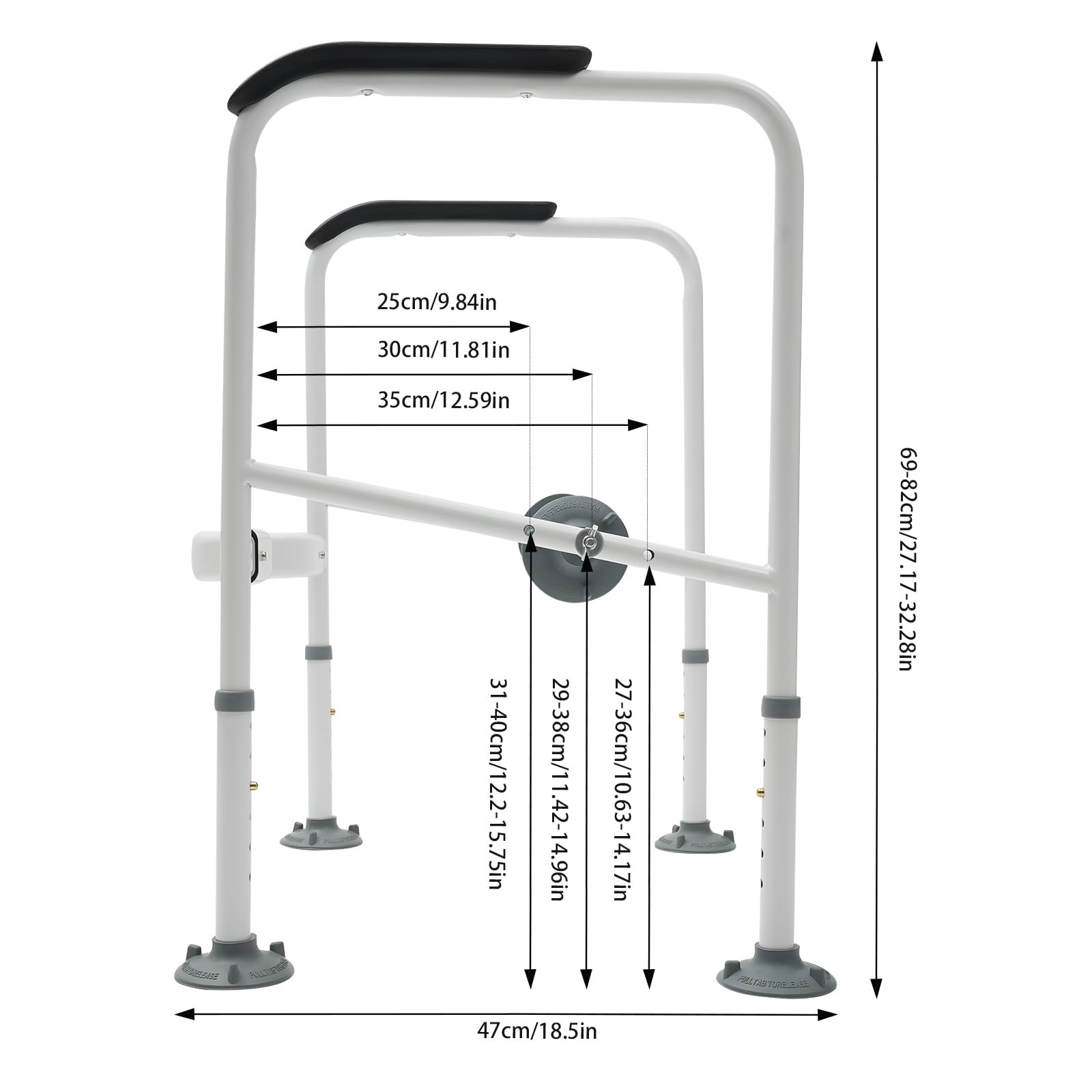 Asidero para levantarse para inodoro, acero al carbono, 6 alturas ajustables, ancho y ancho, asa de apoyo para la pared, 150 kg, capacidad de carga de inodoro
