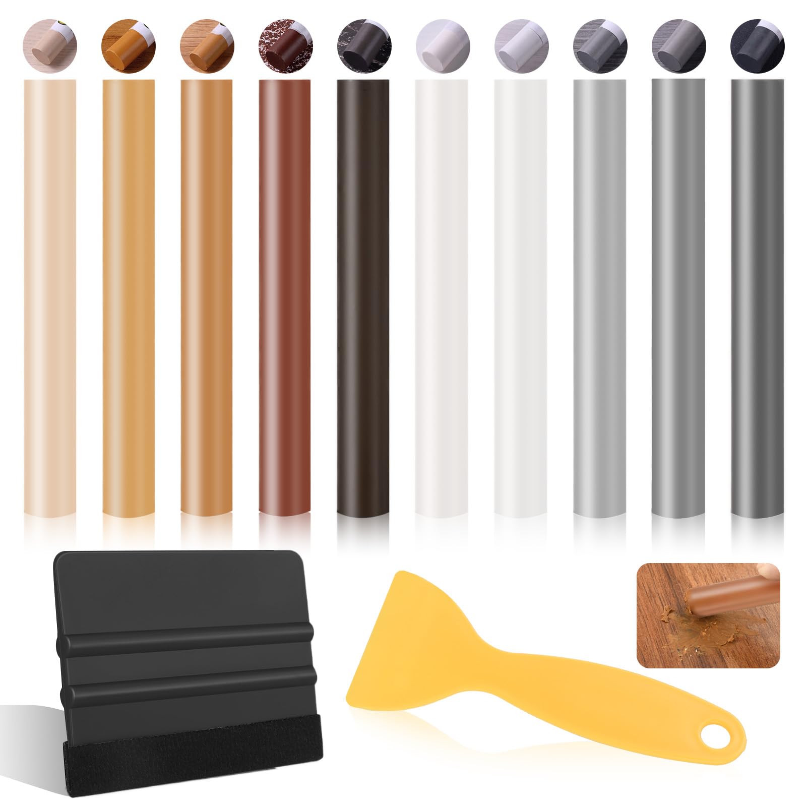 Wax Filler Sticks for Wood Repair Furniture Repair Kit with Scraper Wood Filler Sticks Wood Scratch Repair Laminate Floor Repair Kit for Wooden Furniture Floor Table Door Guitar Scratches Hole