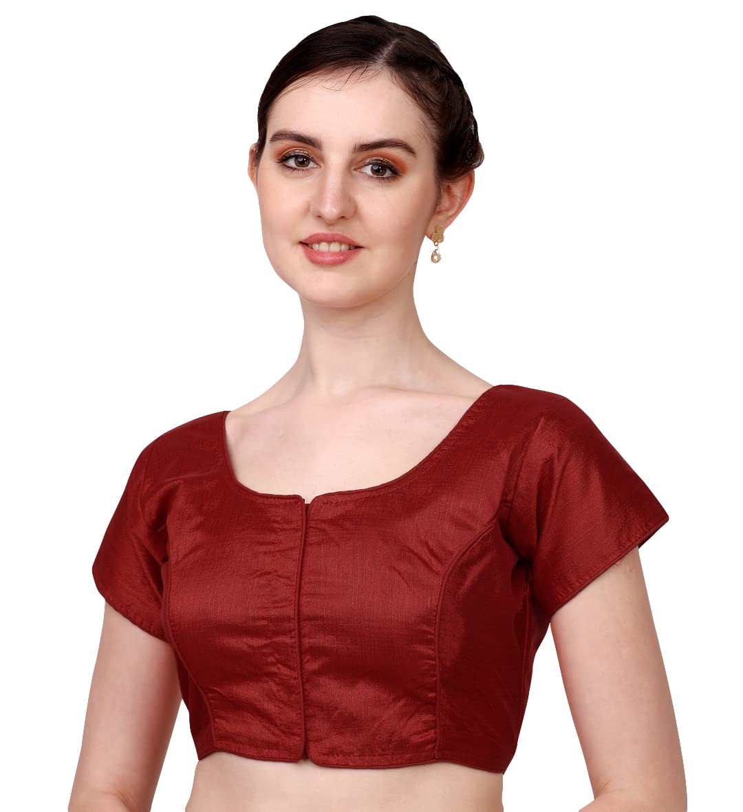 Pujia Mills Women's Phantom Silk Short Sleeves Readymade Saree Blouse