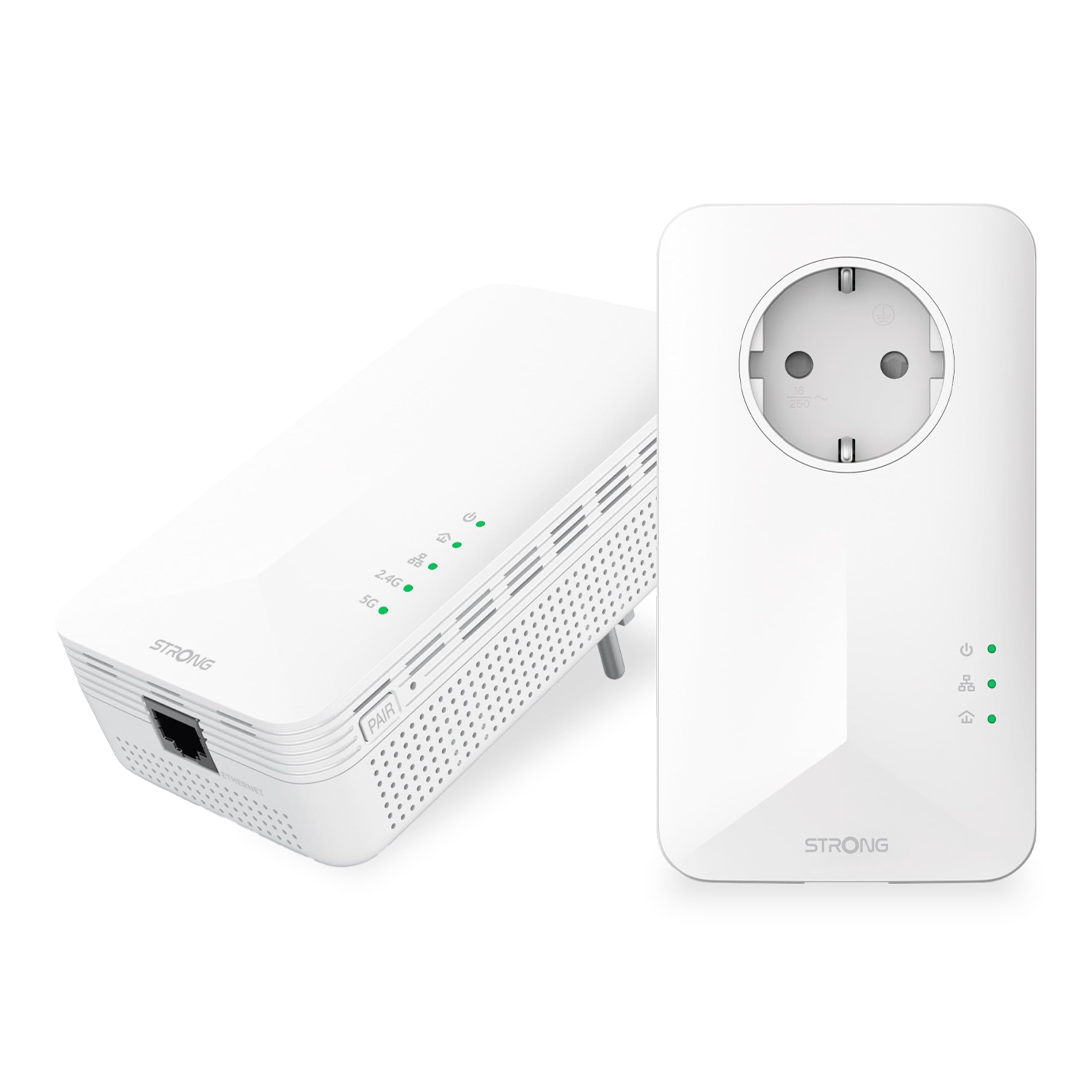 STRONG - Powerline 1000 Duo Wi-Fi EU - Adattatore Powerline 1000 + Wi-Fi 1200 Mbps - Internet Veloce - Presa Passante Schuko - Portata di 300m - Per Tutti i Modem/Router - Hotspot + Ethernet - Bianco