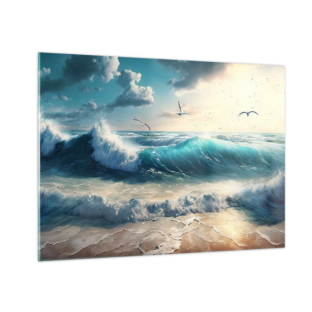 Impression Sur Verre ARTTOR 70x50 Cm - Tableau Abstrait Vague, Décoration Murale Moderne