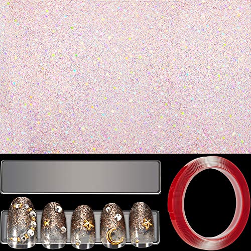 Nail Display Set Rhinestones Nail Table Mat Shiny Nail Art Hand Rest Pad Transparent Acrylic Fake Nails Stand Holder with Double Sided Tape Manicure Set Tools for Salon Home