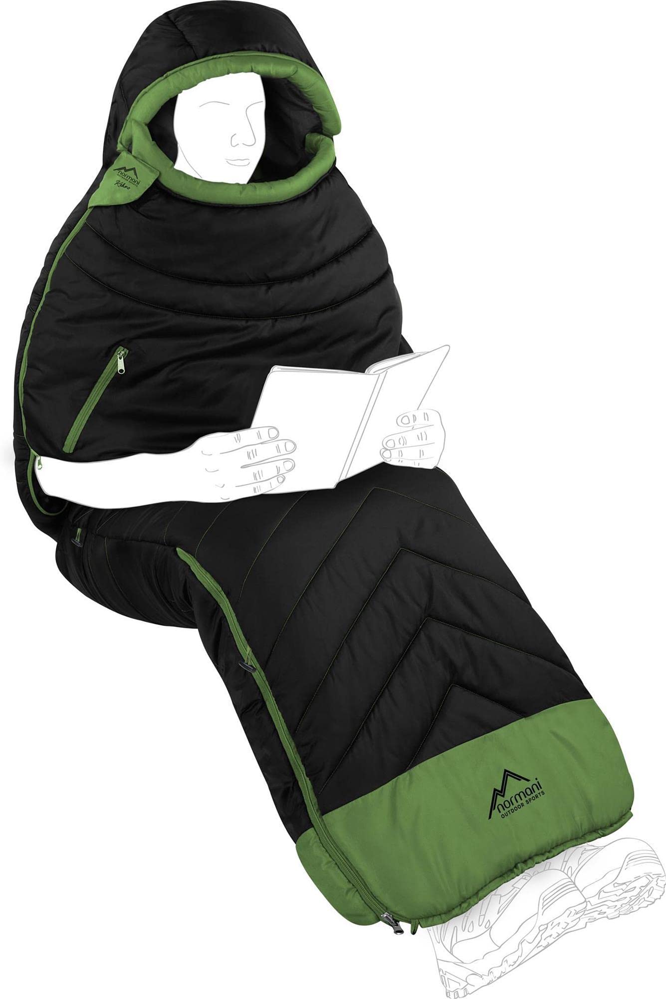 Premium Biwack-Schlafsack wasserdicht mit EXTRA Arm- und Beinöffnungen und Wärmekragen- 3D High Insulation Loft H4-300 bis Minus 9°C Grad
