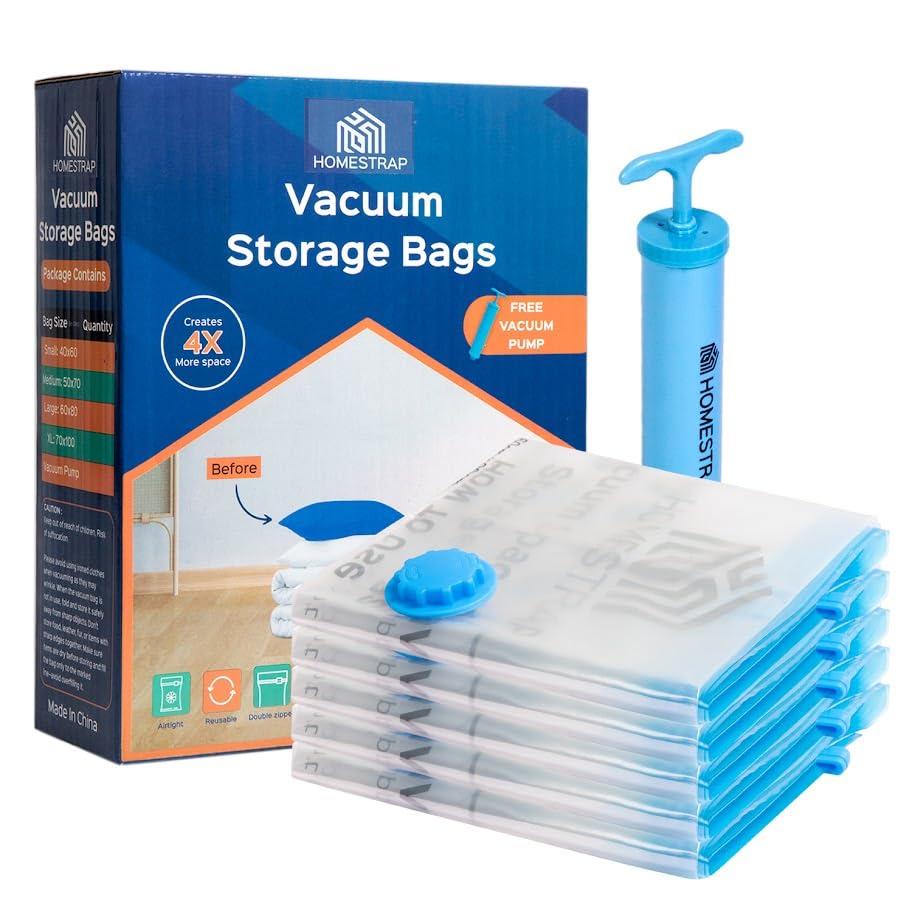 HomeStrap Vacuum Storage Bags with Pump Pack of 5 (Large)| Airtight and Reusable Space Saver Double Ziplock Compression Bags with Vacuum Pump|Creates 4x More Space for Clothes, Winterwear, Blankets-image-15