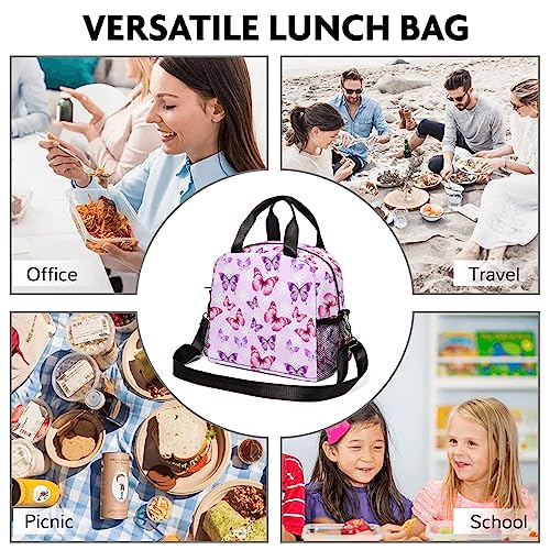 Wuetduz Purple Butterfly Lunch Box For Women Pink Insulated Lunch Bag For Girls Kids Leak Proof Reusable Lunch Tote Cooler Bags With Shoulder Strap For Work School Camping #TOP6
