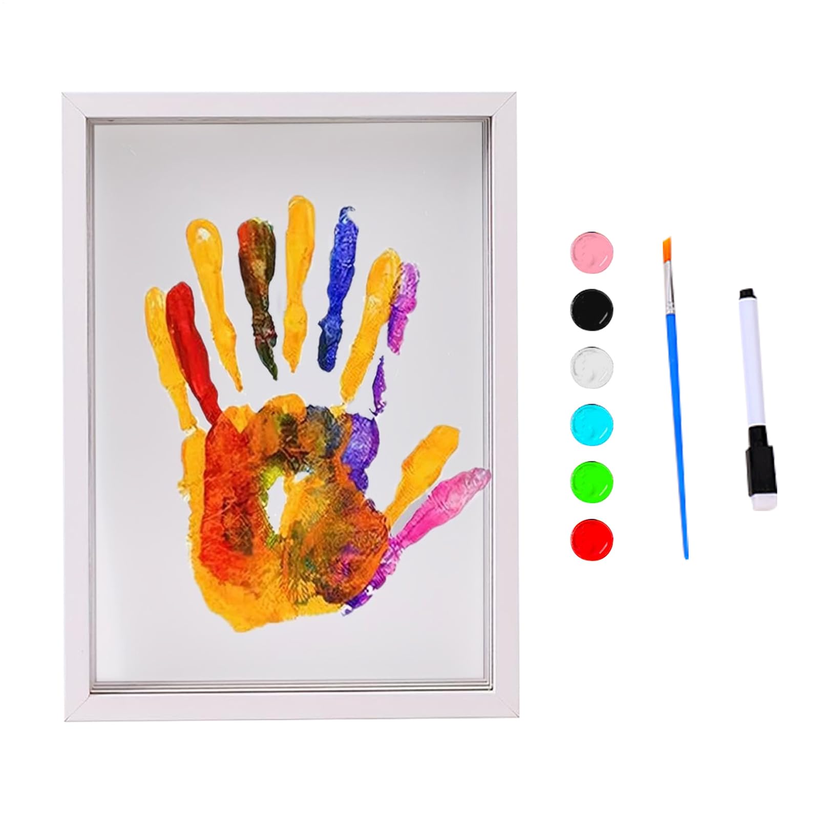 DIY Handprint Craft Kit - Family Keepsake Frame with 6 Paint Colors, 4 Transparent Sheets | Home Decor Shower Gift New Parents Creative Memory Activity Personalized Art Project Kit