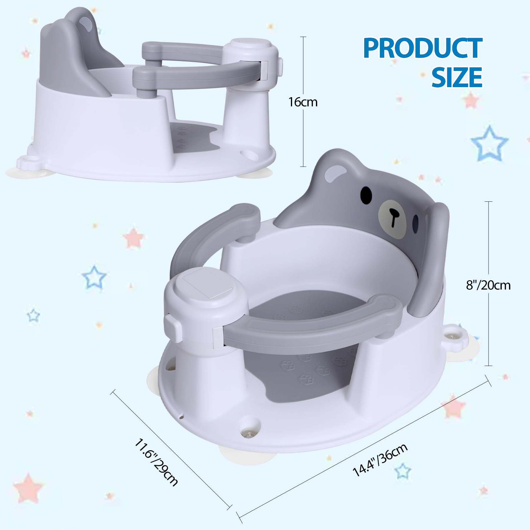 REDCAMP Asiento para bebé con 4 ventosas fuertes, reposabrazos abatibles