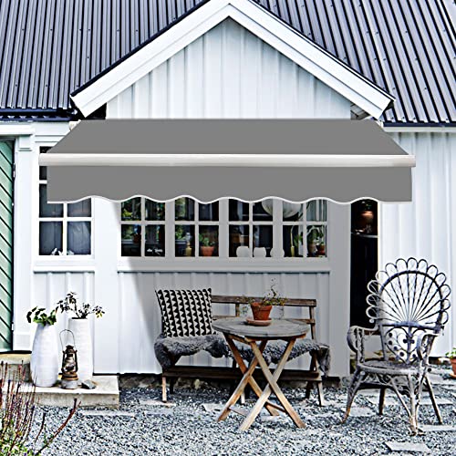 Green Bay Grey 4.5m x 3m Patio Awning Manual Garden Canopy Sunshade Retractable Shelter Outdoor Shade