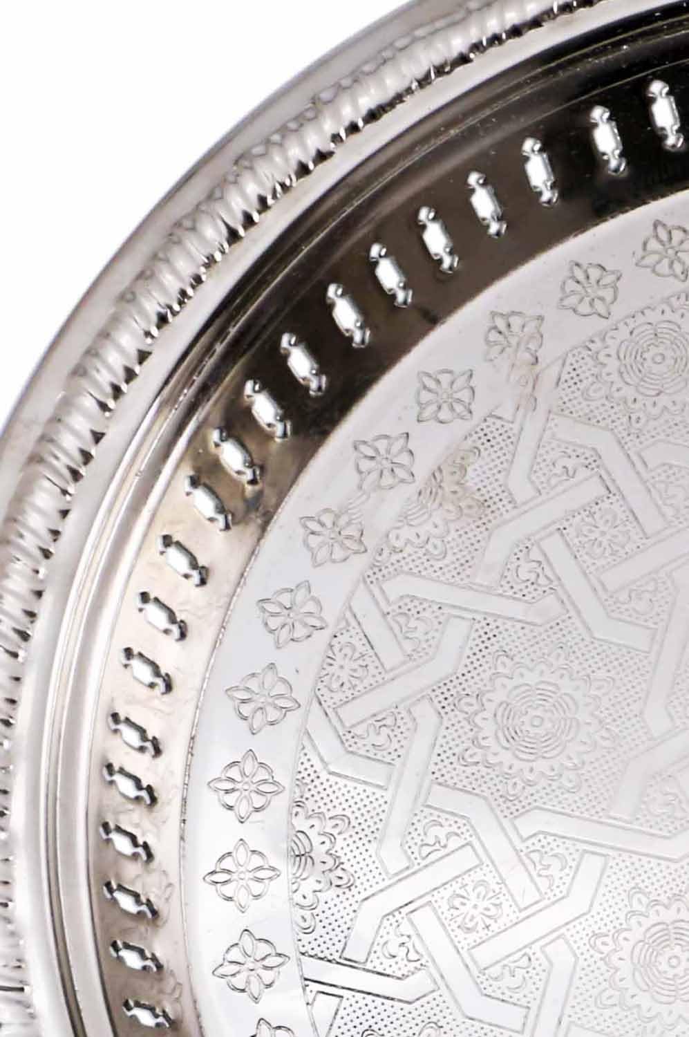 Orientalisches Serviertablett Juman modern aus Metall in Silber 40 cm