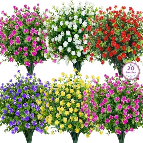 Image of Artificial Flowers for Outdoors Decoration UV Resistant, Colorful | faux plants, fake plastic eucalyptus, greenery stems, indoor outdoor use, Garden fence patio window box porch planter decor