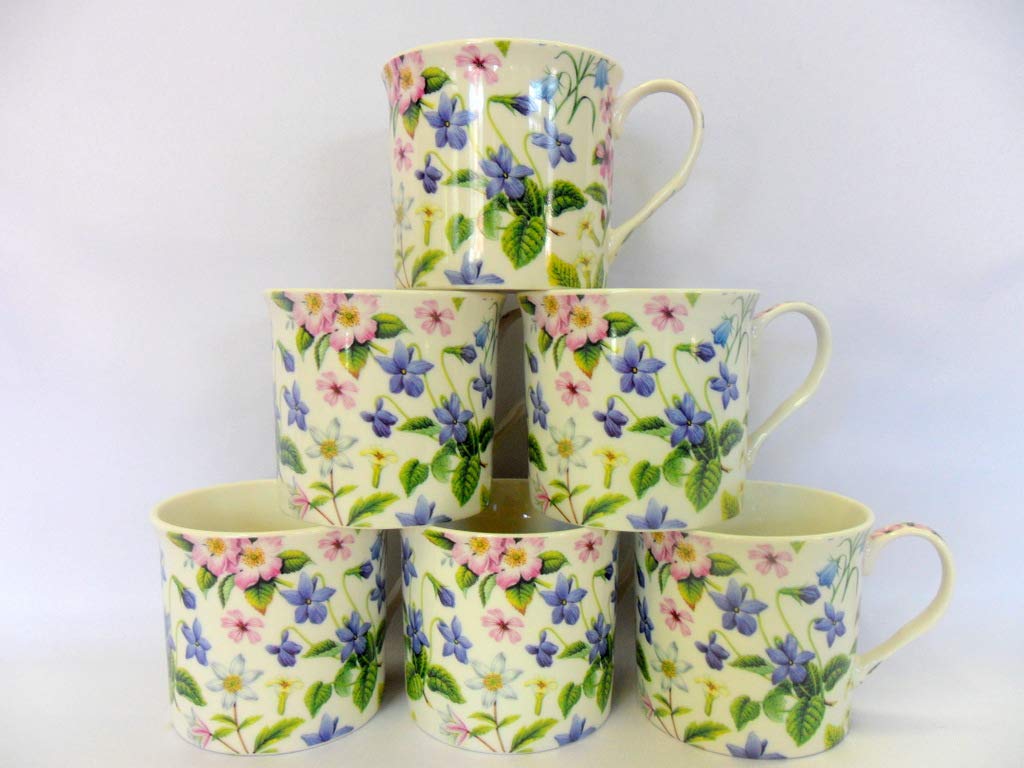 Heron Cross Pottery Dog Rose Set Of 6 China Palace Mugs