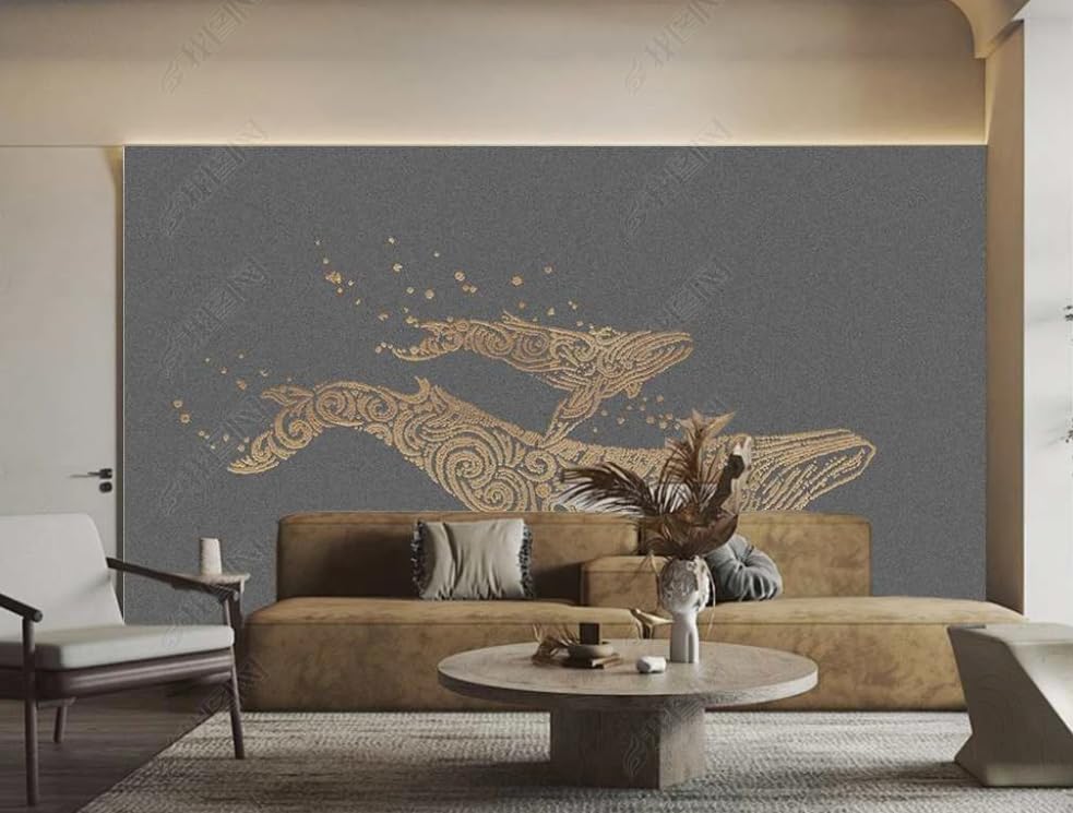 Papier peint intissé baleines fresque murale zen pour chambre d'enfant
