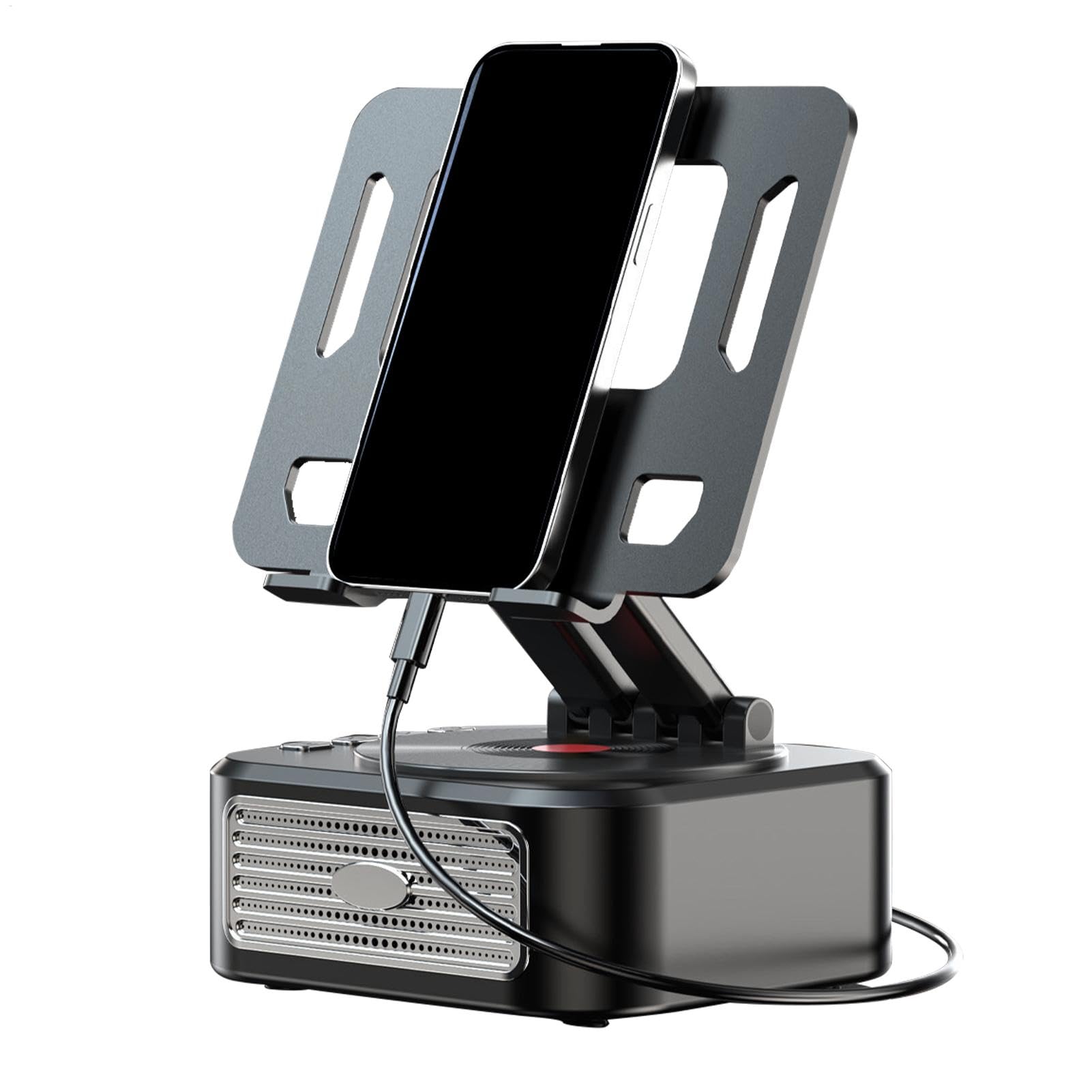 Phone Holder with Speaker - Rotatable Foldable Phone Stand with Wireless Speaker - Anti-Slip Base, Cool Tech Gadgets, Cellphone Stand for Home, Office, Outdoor Use