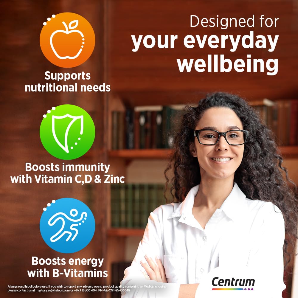 Centrum Adult Multivitamin 100 Tablets - Complete A to Zinc Daily Vitamins & Minerals for Energy, Immunity and Everyday Wellbeing - 100-Day Value Supply for Men & Women