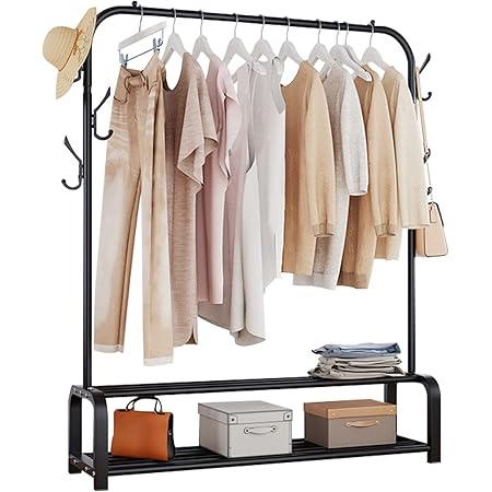 Amazon ハンガーラック シングル 2段棚付き ハンガー ラック フック付き コート掛け 洋服掛け おしゃれ コートハンガー 物干しスタンド 衣類収納 省スペース 組立簡単 頑丈ハンガー 耐荷重80kg 幅122 奥行33 高さ151cm マットブラック ブラック C ハンガーラック Amazon ハンガーラック シングル 2段棚付き ハンガー ラック フック付き コート掛け 洋服掛け おしゃれ コートハンガー 物干しスタンド 衣類収納 省スペース 組立簡単 頑丈ハンガー 耐荷重80kg 幅122 奥行33 高さ151cm マットブラック ブラック C ハンガーラック