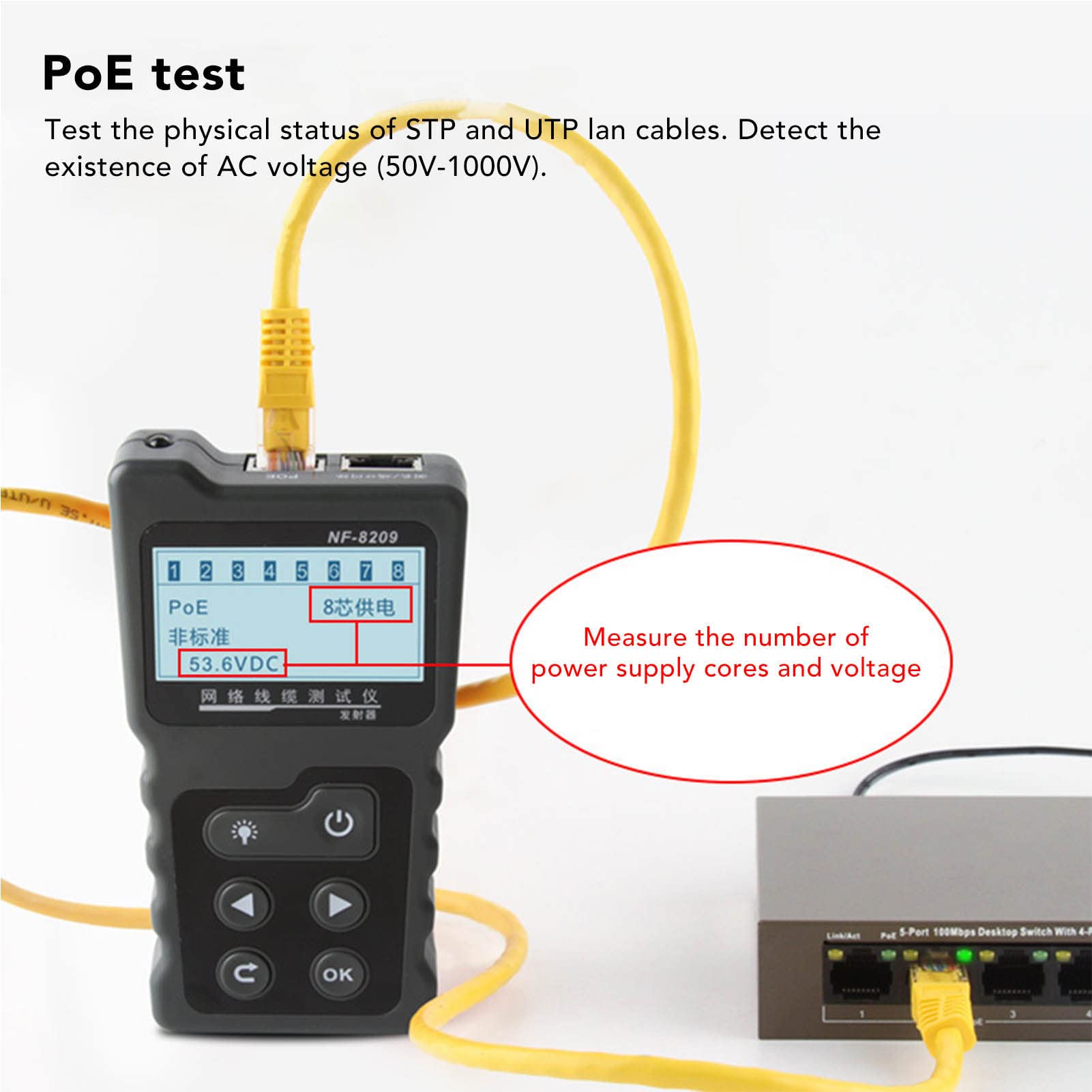 Jeanoko Netzwerkkabeltester, Multifunktionaler POE-Kabel-Tracker mit Erweiterter Fehlerortung für Netzwerkingenieure, 1 Set