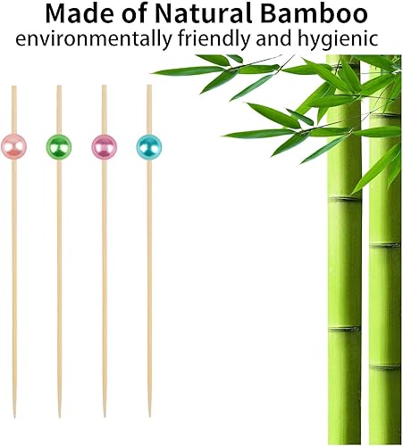 Miniatura 9 de Palillos de dientes para aperitivos, 100 unidades de púas decorativas de cóctel, pinchos de bambú de 4.7 pulgadas de largo, palos de madera