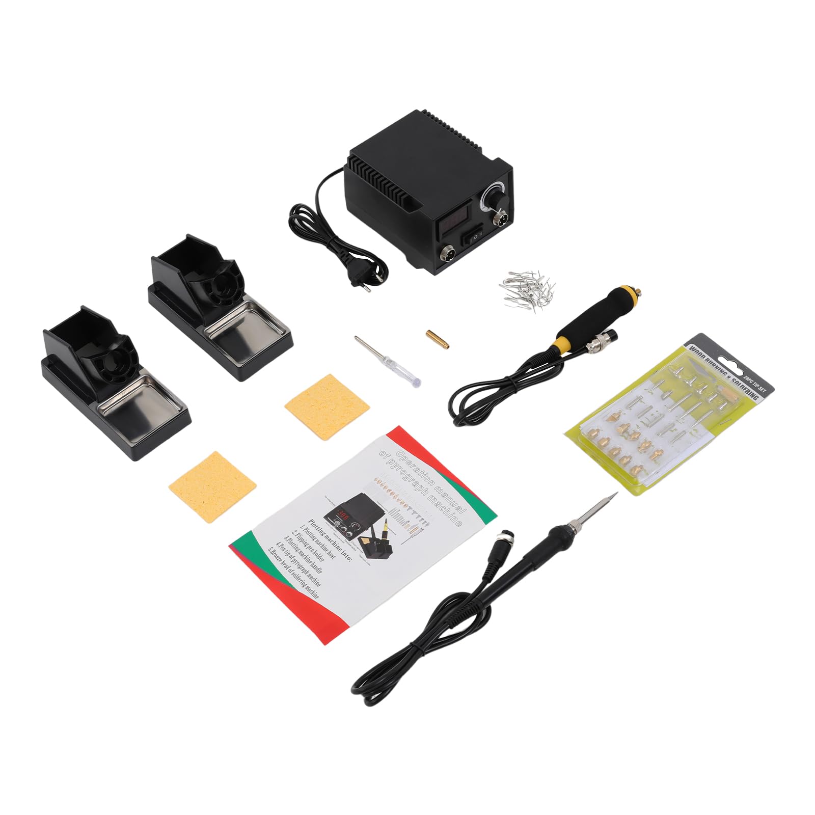 80W Holzbrenungsmaschine Set mit 2 Brandmalstifte und 21 Drahtspitzen, verstellbare Temperatur Doppelstift Brandmalerei Maschine mit LED-Display, Lötkolben Set Pyrographie Maschine Brandmalstation