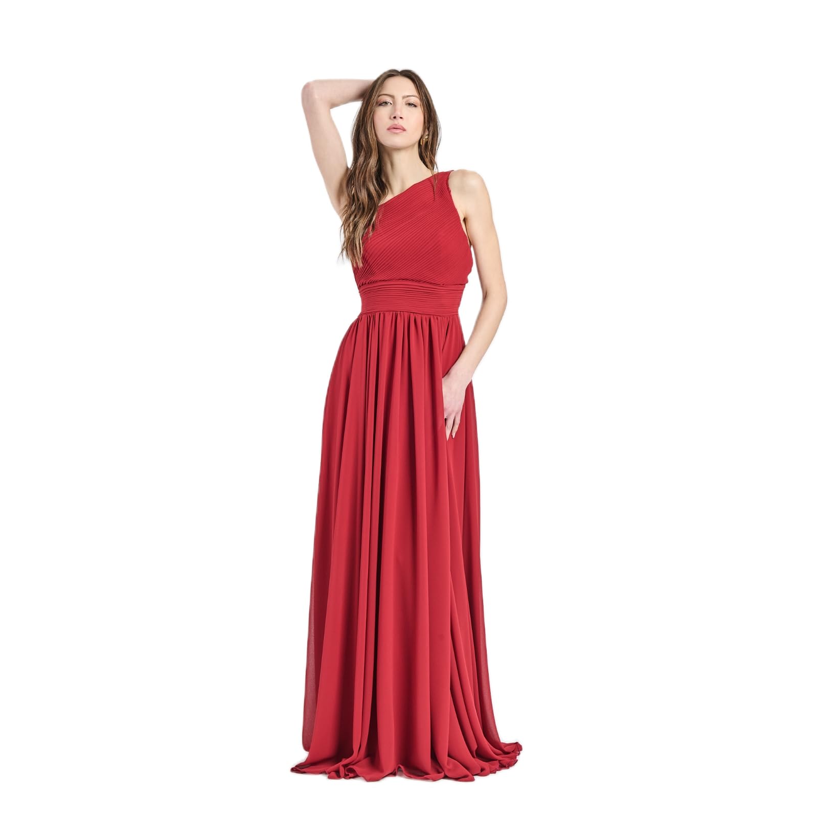 Abito Lungo Elegante Donna Monospalla – Corpetto Plissettato, Linea Fluida in Tessuto Morbido – Vestito da Cerimonia,