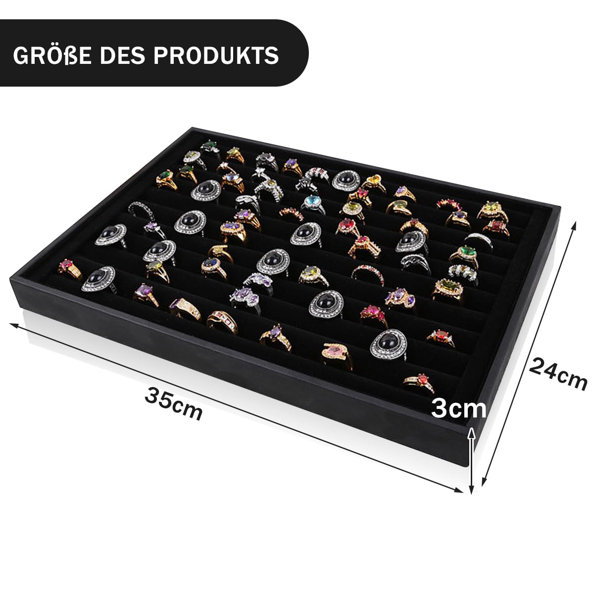 Plateau Exposition Bagues Présentoir à Bagues AIU - Boîte à Bijoux Avec Velours Noir Pour 100-120 Bagues - 35x24 Cm Présentoir Bague Mariage