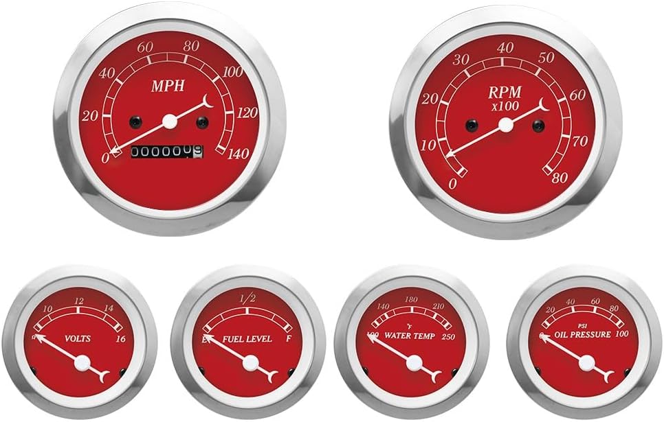 MOTOR METER RACING Juego clásico de calibre 6 con velocímetro mecánico odómetro analógico esfera roja aguja blanca bombilla iluminación 3.346 in
