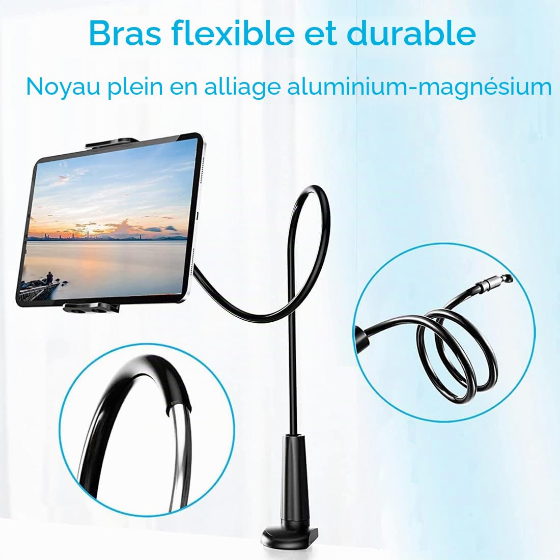 VENQI Support de Tablette col de Cygne pour lit - Bras Flexible à 360° - Support de Tablette Compatible avec iPad Mini Pro Air, Switch, Samsung Galaxy Tabs, Autres appareils de 4,7 à 11"