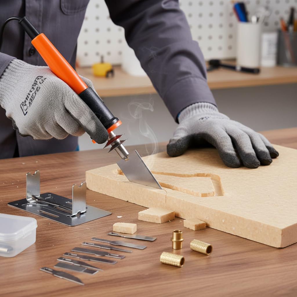 Kit de Herramientas de Corte de Cuchillo Eléctrico, Cortador de Plantilla Multiusos con 16 Cuchillas, Soporte de Metal, Cuchillo de Tallado en Caliente (Enchufe europeo 220V)