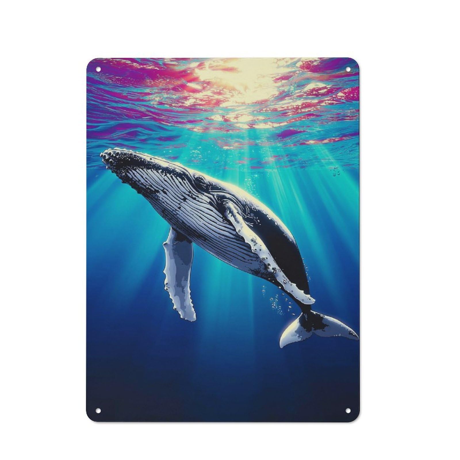 Junmoney Whale Swimming Underwater-1 Metal Plaque 40X30cm With For Garage Wall, Rustic Decor, For Vintage Wall Decor Fans, For Themed Room Decoration