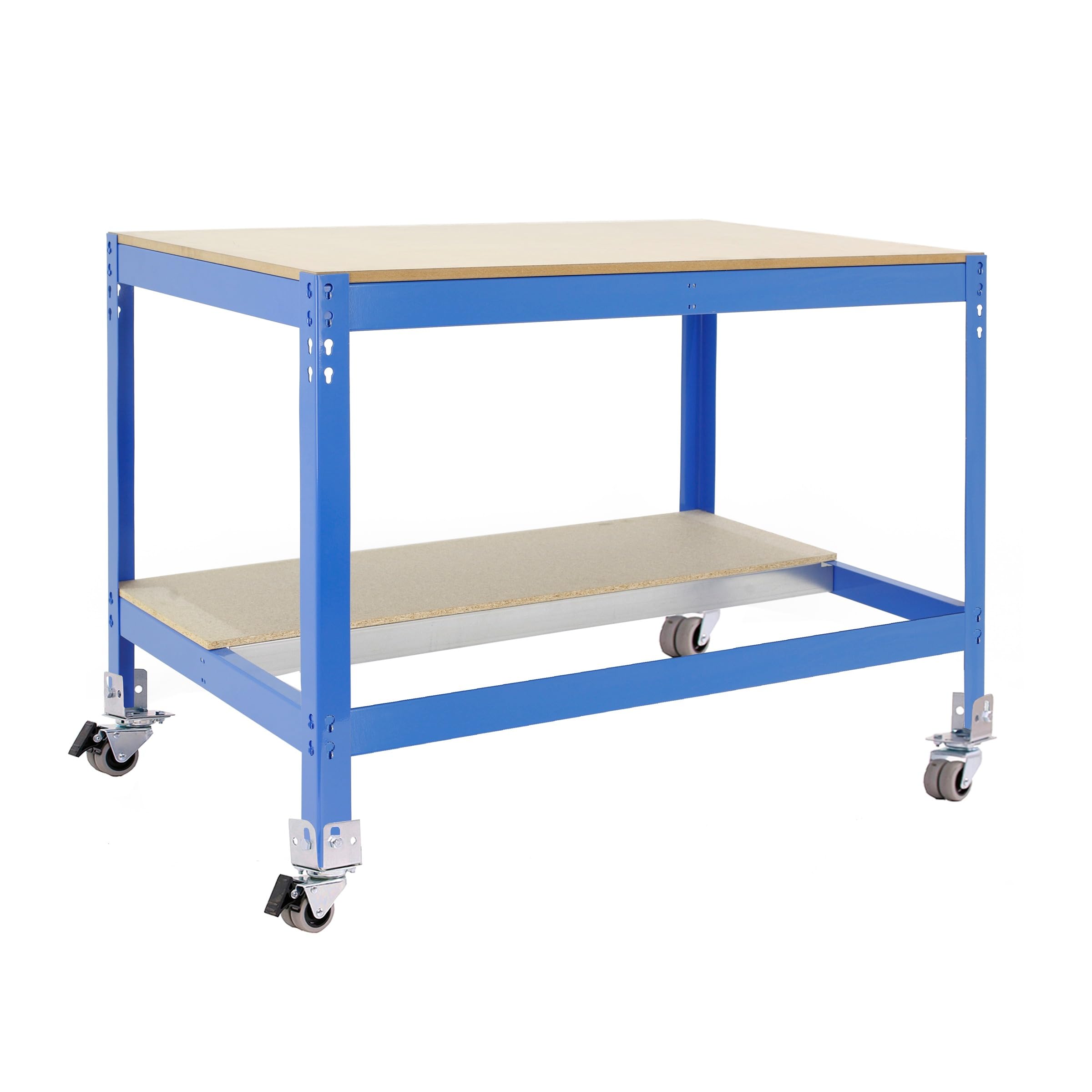Simon Rack Mesa de Trabajo Taller con Ruedas 910x610 mm - BT0 | Capacidad Carga 120 kg, Tablero madera 16 mm, Pintura anticorrosión, Azul , Montaje sistema clic