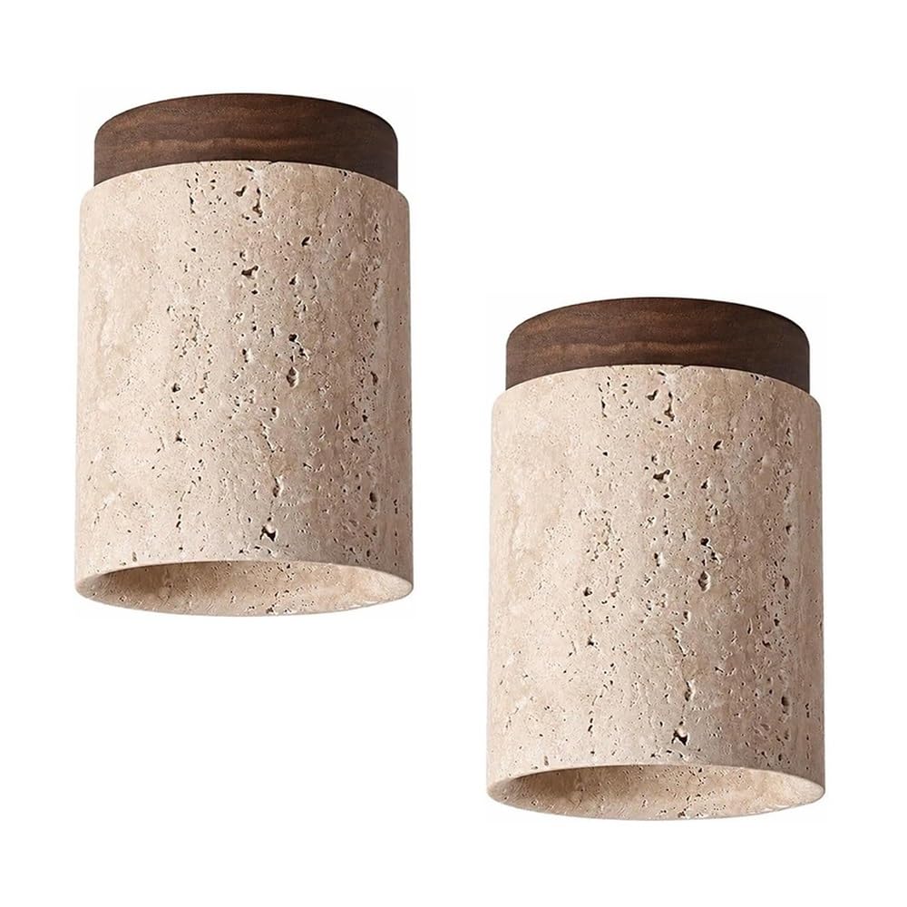 ITOSUI Flush Mount Ceiling Light Travertine Stone Spotlight Wood Base Cylindrical Hallway Lamp Beige Nordic Sconce E26 Base for Corridor Entryway Balcony Kitchen(Walnut)