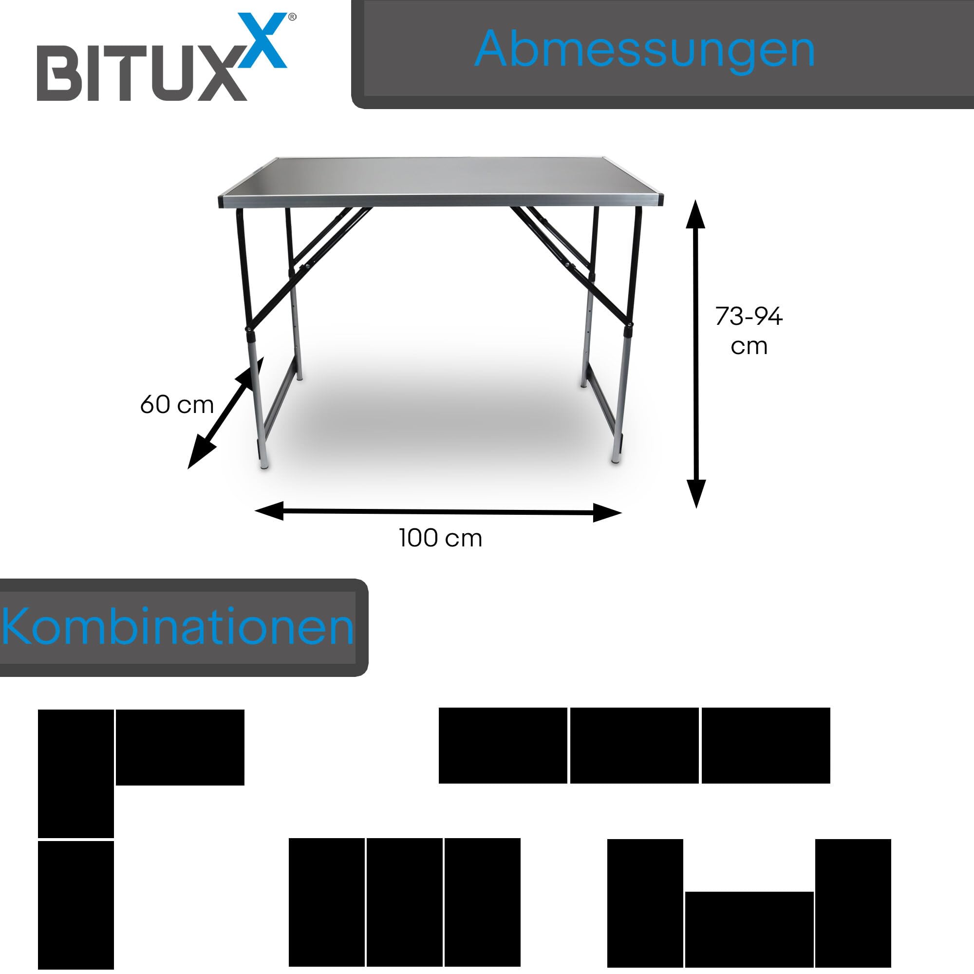 BITUXX Mehrzwecktisch 3er Set Tapeziertisch klappbar Höhenverstellbar 3-teilig Flohmarkttisch Verkaufstisch Markttisch Malertisch Campingtisch Alu 100 x 60 cm bis 30Kg