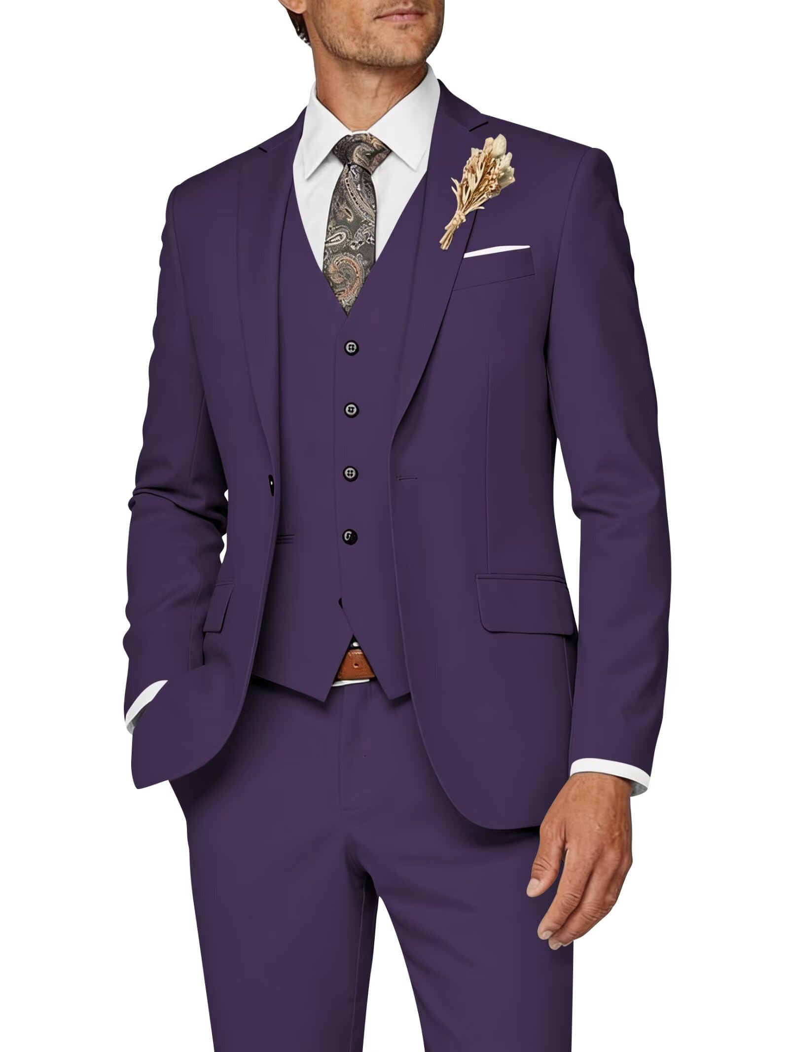 Wangyue Mens Suit 3 Piece Slim Fit Suit for Men Formal Business Suit Wedding Groom Prom Tuxedo Dinner Party