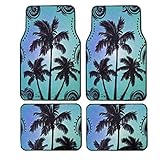 Universal Fit Carpet Front and Rear Floor Mats - Palm Tree Beach Blue
