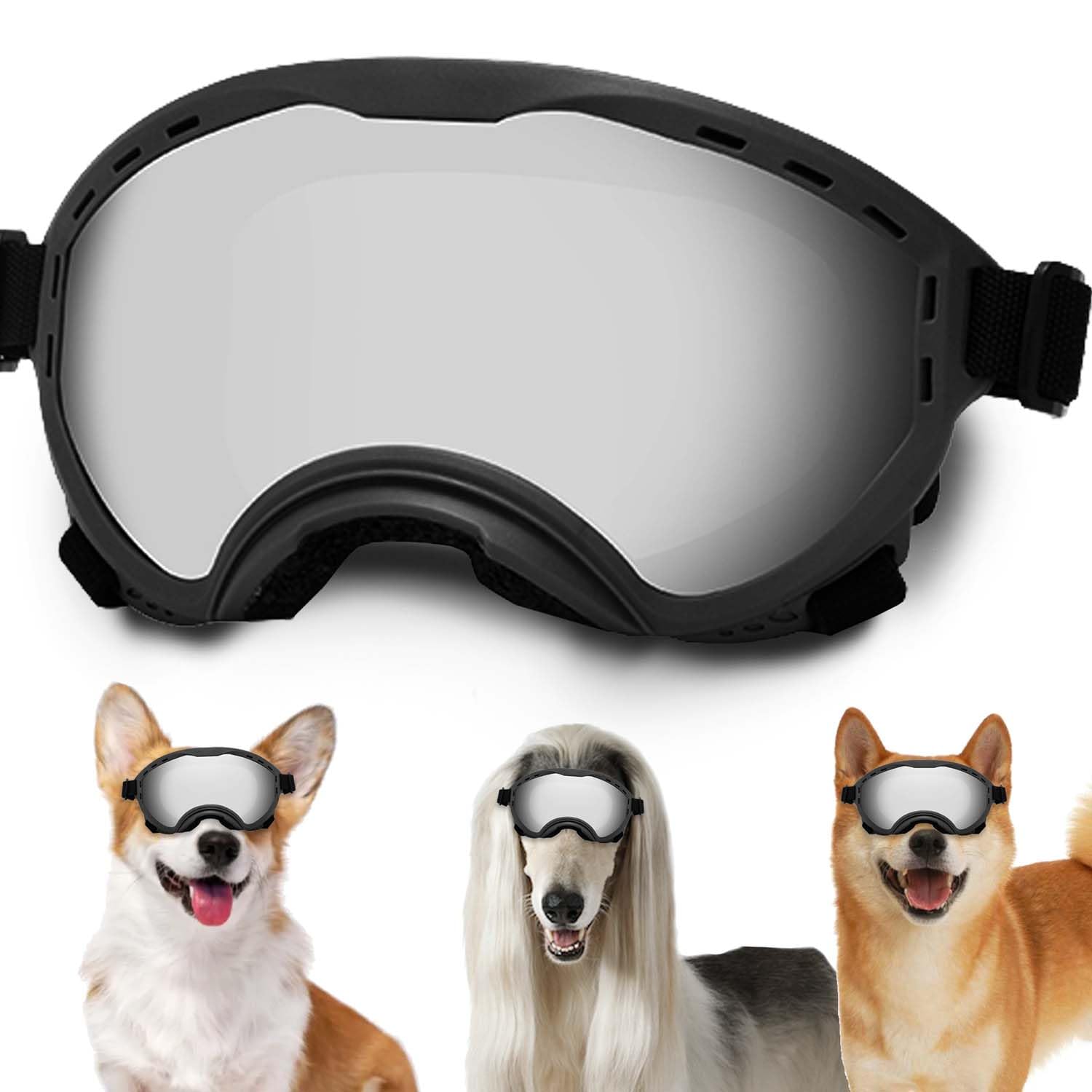 Dog Sunglasses with Adjustable Strap, UV Protection, Winproof Puppy Sunglasses, Suitable for Dogs Eyes Protection,Soft Dogs Goggles
