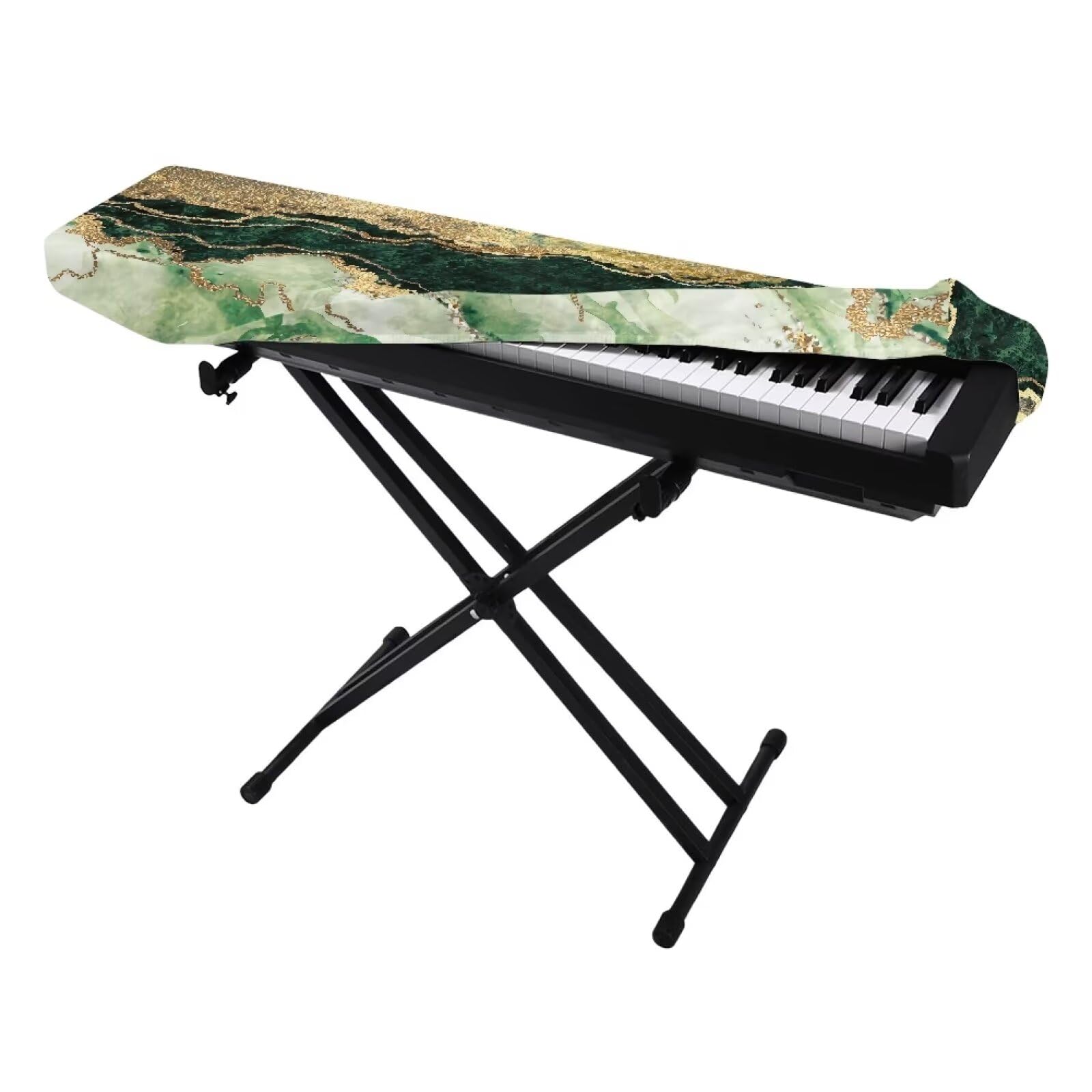 Suhoaziia Green Marble Piano Keyboard Dust Cover, Adjustable Electric Piano Keyboard Covers for Digital Electric Pianos, Full Cover Elastic Band Music Keyboard Protector Cover