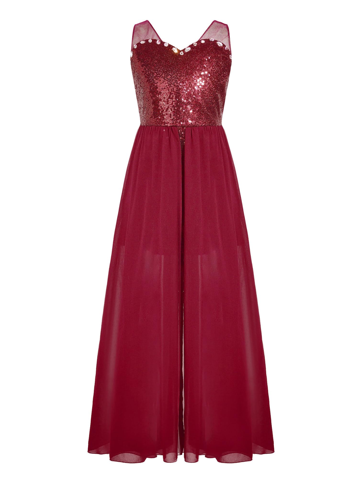 MSemis Vestido Lentejuelas de Fiesta Elegante para Niña sin Manga Mono de Ceremonia con Tul Vestido de Gasa para Cóctel Boda Desfile 5-14 Años