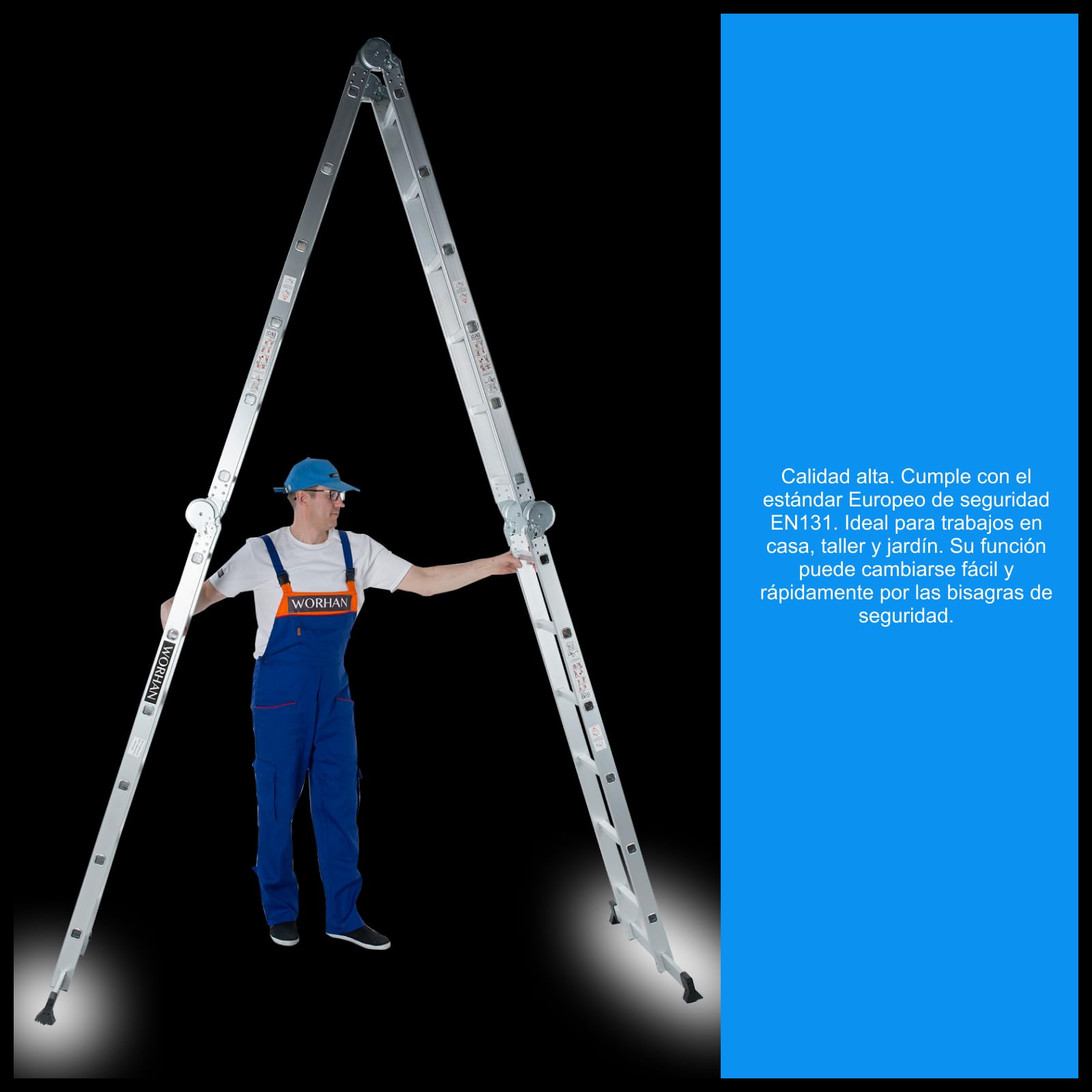 6.7m Escalera Multiuso Multifuncional Plegable 670cm Tijera Bisagra Grande Aluminio con 2 Estabilizadores Nueva Generación Calidad Alta KS6.7