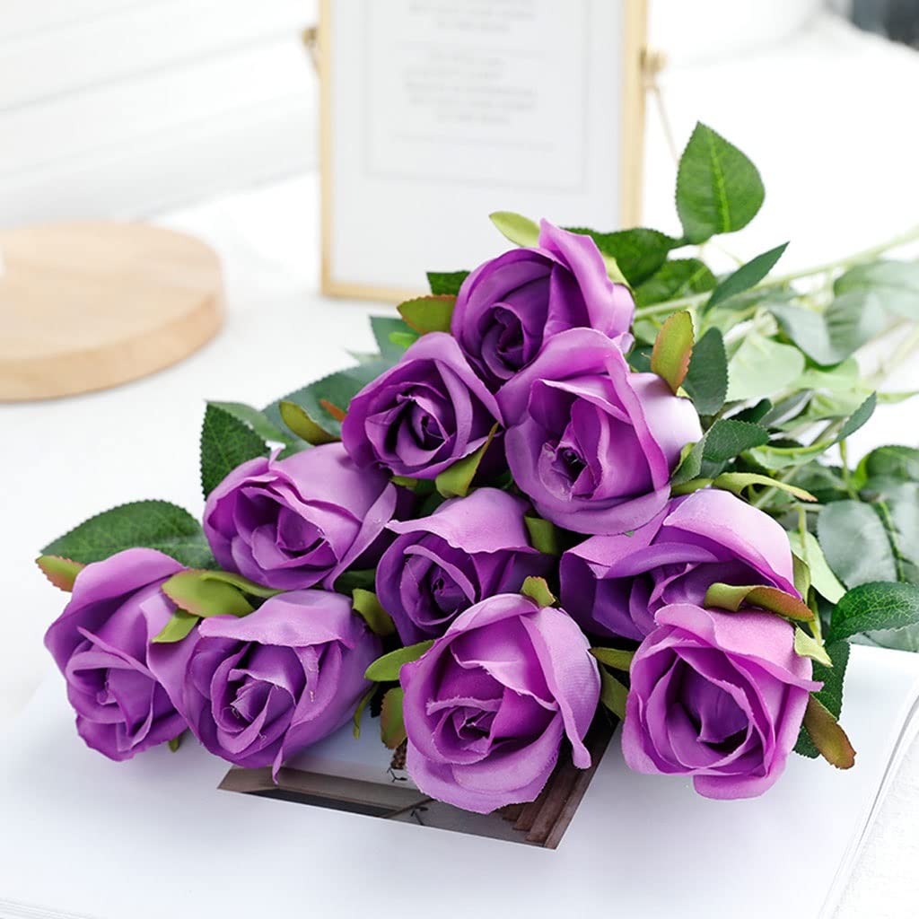 Bouquet artificiale di fiori finti 10 pezzi di rose artificiali, fiori finti, singolo ramo, fiori a stelo lungo, bouquet da sposa, composizione floreale, centrotavola per matrimonio, imitazione
