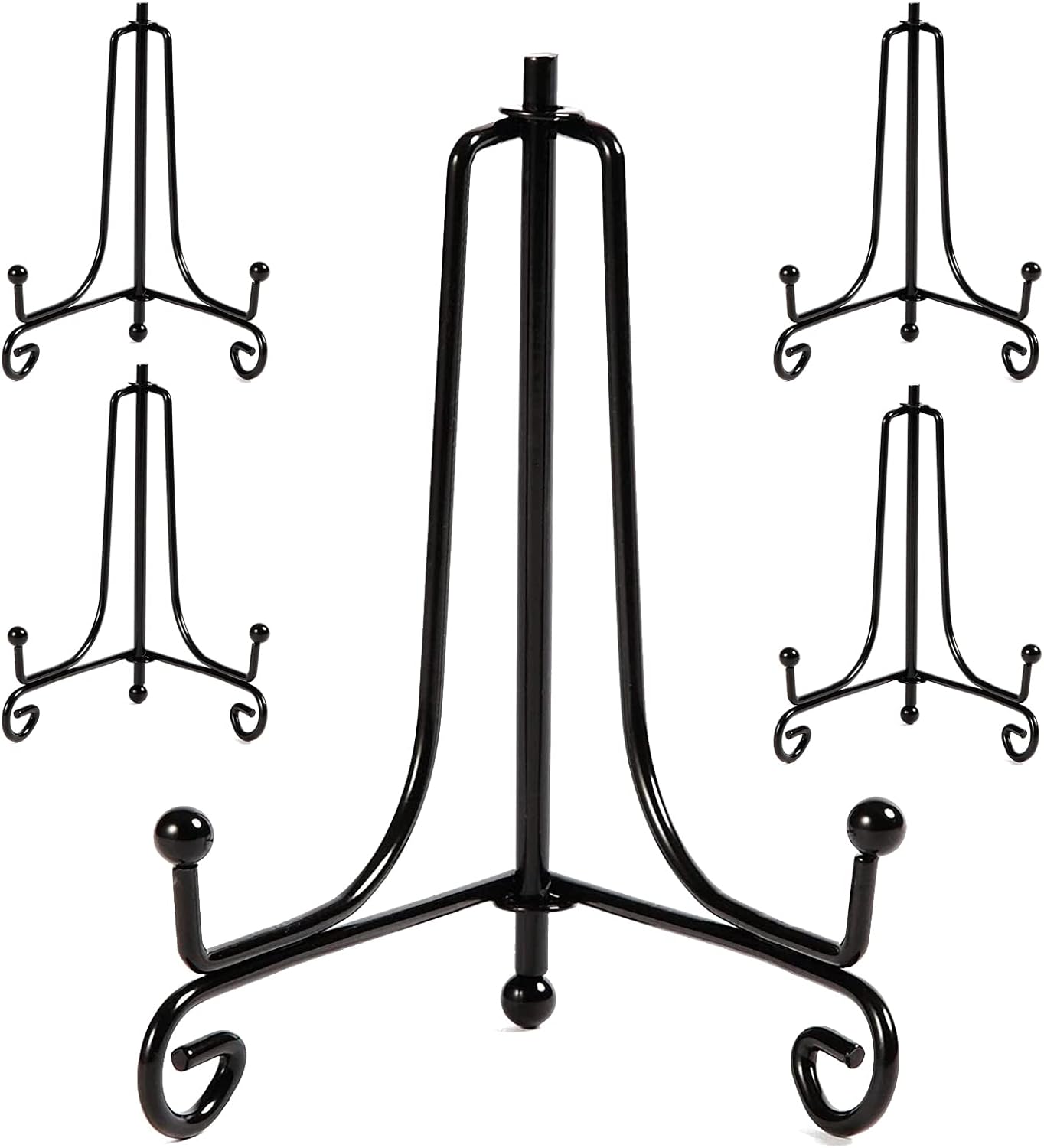 5 Pack 12 inch Iron Display Stand, Large Black Iron Easel Plate Display