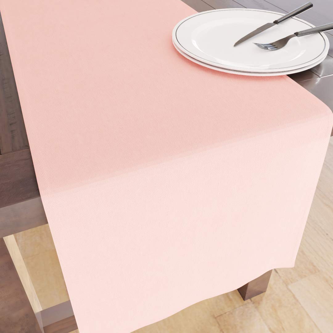 Encasa Table Runner for 8 seater Dining - Powder Pink - Large 40x230 cm, 100% Cotton Plain Dyed Solid Colours Decorative Cloth for Party, Banquet, Restaurant & Outdoors - Machine Washable