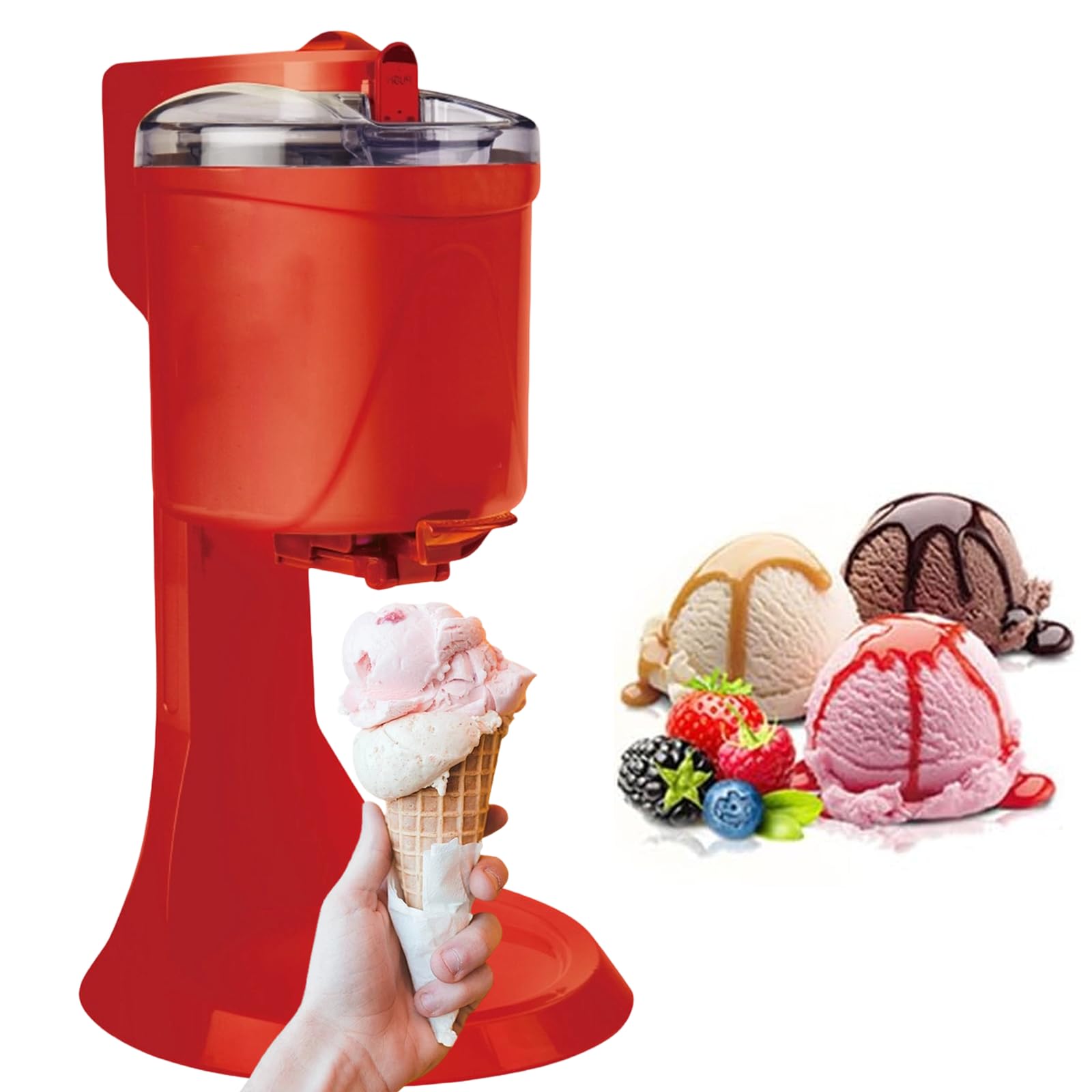Xjymposium Automatic Ice Cream Maker, Fully Automatic Soft Serve & Yogurt Dessert Maker, Diy Small Mini Ice Cream Cone Machine For Fast Homemade Treats Red